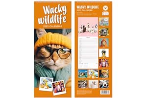 PSO 2025 Super Slim Month to View Spiral Bound Hanging Wall Calendar Home Office (Wacky Wildlife)