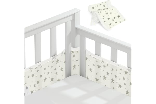 Vicloon Babysängsskydd, andningsbar babysängskontur, anti-luftflöde 3D-nätfoder, sängskydd med 4 sidor anti-kollision, för nyfödda, pojkar och flickor