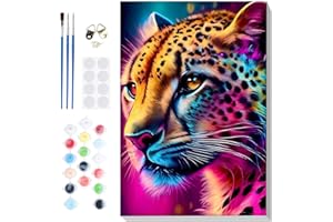 Lxmsja Paint by Numbers Cheetah for Adults Beginner with Frame, Cheetah Painting by Numbers for Adults on Canvas, DIY Acrylic Animals Painting Kit Art and Crafts Gifts for Home Wall Decor, 8x12inch