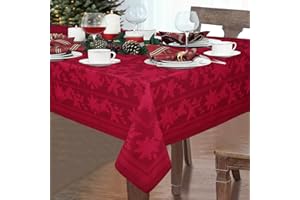 Yrendenge Christmas Red Tablecloth, Poinsettia Waterproof Table Cloth Rectangular Wipe Clean, Holly Leaves Washable Wrinkle Free Table Cover for Holiday Dinner Kitchen Party, 60x120in/152x305cm