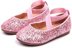 Ghemdilmn Zapatos de baile para niños pequeños con lentejuelas de cristal, zapatos de princesa, zapatos planos, cómodos, con goma elástica