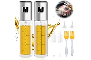Pgtc 2 Stück Ölsprüher Öl Sprühflasche,Olivenöl Sprühflasche mit Trichter und Backpinsel,Oil Sprayer Glas Essig Spritzer Ölsprayer mit Trichter und Bürste für Speiseöl für Küche und Grillen