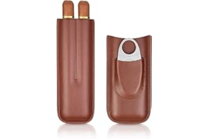 cgaplus Zigarrenetui aus Leder mit 2 Fingern, mit Cutter, Zedernholz ausgekleideter Zigarren-Humidor, tragbar, Reise-Zigarren-Etui