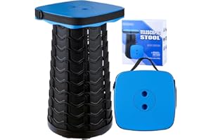 YSWOVUO Tabouret Pliant Portable Bleu, Tabouret Telescopique Réglable en Hauteur, Tabouret Rétractable pour Camping, Randonnée, Pêche, Voyage, BBQ, Jardin, Extérieur, Charge Max de 485LBS/220KG
