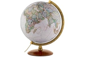 Tecnodidattica – Globe National Geographic Edge Executive | Cartographie physique et politique en style antique | Lumineux | Socle en bois et méridien en métal | Textes en français | Diamètre 30 cm