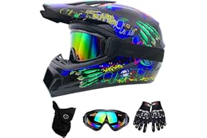 DriveNova Motocross Fullface MTB Helm, Downhill Motorradhelm Kinder, Helm Set Herren ATV Helm DOT Zertifiziert Helm mit Handschuhe Maske Brille, Jugend Motorradhelme