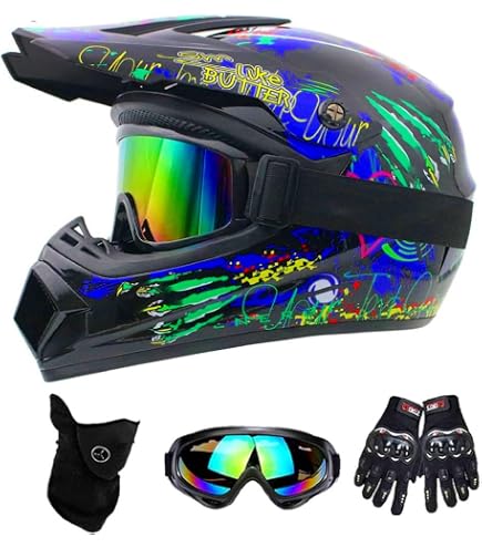 kinder helm fullface DriveNova MTB Kinder, Motocross Fullface MTB Helm Downhill Motorradhelm mit Handschuhe Maske Brille, Jugend Motorradhelme Inklusive 2 Größen Helmfutter (Blau, S-M) Auto & Motorrad Color:Gul svart Feedback] Remove the accessories Handgemachter Stollen