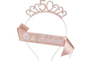 DIMETEY 50th Birthday Decoration for Women,Rose Gold Birthday Sash and Rhinestone Headband for Women's 50th Birthday Party Decor
