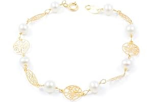 Monde Petit G1223PU - Pulsera Niña Oro 18 Kts. calados y perlas