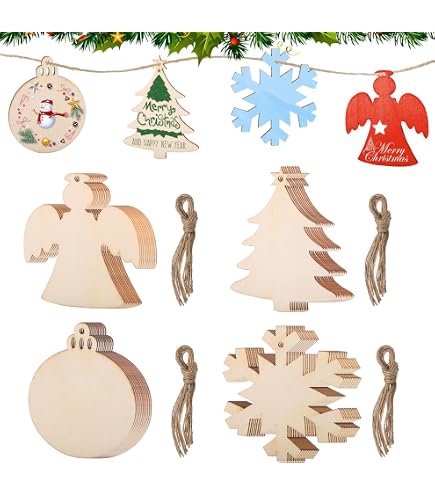 Sunwuun Weihnachts-Bastelset Für Kinder Ab 3 Jahren – Holzschmuck Zum Bemalen, Mit LED-Lichtern & Farben