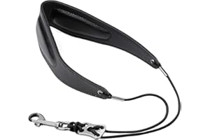 BestSounds Cinturino per sassofono di alta qualità, in vera pelle, per sassofono, con morbido cuscinetto spesso, per sax soprano, tenore, contralto e clarinetti oboe (nero)