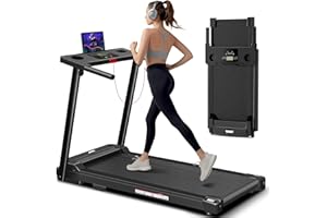 COSMO BUY Folding Electric Walking Pad Treadmill For Home Office Gym Compact Running Machine NO ASSEMBLY With Handle Bar LED Display Bluetooth Speaker Adjustable Speed 1-10KM/H Phone & Bottle Holder