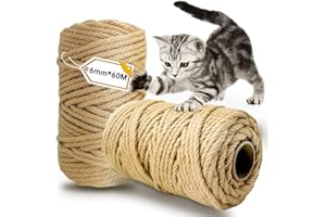 Avagiaforu Corde Arbre à Chat 60M X 6MM, 1 Pièces Corde en Sisal Naturel, Ficelle Arbre à Chat, Corde Sisal pour Remplacement, Décoration de Maisons, Jardinage