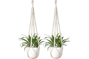 Mkouo Macramé Perchas de Plantas 2pcs Interior Cesta Colgante de Maceta Titular de la Maceta Cuerda de Algodon with Beads No Tassels, 89cm