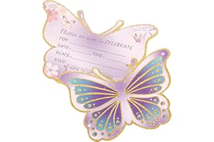 BOMICLSS 30Pcs Butterfly Birthday Party Invitations Girls Pink Birthday Invitations for Girls Boys Party Invites for Girl Boy Age 1-18 Kids Invites for Baby Shower Tea Parties Wedding 15 x 10 cm (Purple)