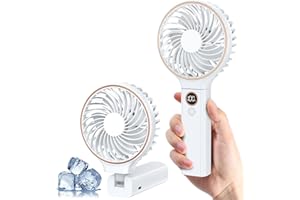 RINTEA Ventilador Portátil, Pontente Ventilador Recargable USB-C con 6 Velocidades, Pantalla LED, Ventiladores de Mano 4000mAh para Viajes, Desplazamientos y Actividades al Aire Libre, Regalo para Mujeres