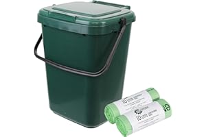 ALL-GREEN Large Green Kitchen Compost Caddy (10L) & 50x 10L Compostable Bags - for Food Waste Recycling (10 Litre) - 10L Plastic Composting Bin