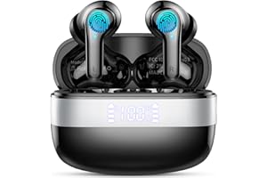 OWMSIC Auriculares inalambricos bluetooth 5.3 con sonido envolvente HIFI, 4 micrófonos ENC, pantalla LED, 40 horas de reproducción, Impermeables IPX7, Cascos inalambricos bluetooth para iOS y Android.
