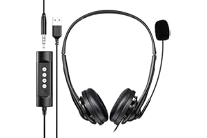 Newaner USB Headset für PC/Computer, 3,5 mm, Leichter Stereo-Sound mit flexiblem Mikrofon, Telefonkopfhörer für Skype, Voip, Teamspeak, Mac, PC, Smartphone, Tablet