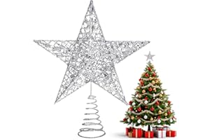 NOCHME Estrella para árbol de Navidad, 15 cm de ancho, 4 cm de profundidad, extra completa, 3D, brillante, para decoración de árbol de Navidad, color plateado