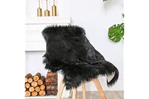 JXLOULAN Faux Lammfell Schaffell Teppich Schwarz 50x80 cm, Longhair Flauschiger Teppich Wohnzimmer Deko, Weicher Fell Carpet für Stühle Sofa Schlafzimmer Kinderzimmer