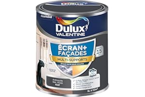 Dulux Valentine Peinture Ecran+ Multi-Supports Extérieure Façades - Crépis, Briques, Ciment, Enduit, Alu, Zinc, PVC - Couleur Longue Tenue - Mat Gris Anthracite 1L