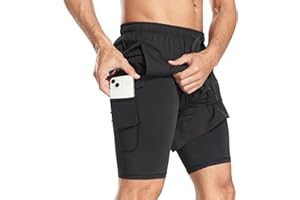 Nlieanuc Short Sport Homme 2 en 1 Shorts de Course à Pied avec Poches Séchage Rapide Cuissard Running Homme Double Couche Pantalon Court Fitness