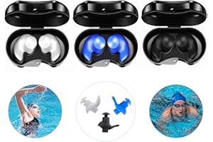 ROWJOW 3 Pair Swimming Ear Plugs for Adults, Silicone Ear Plugs for Swimming, Soft Swim Earplugs Reusable, Ear Plugs for Swimming Showering Surfing Snorkeling, Waterproof, Organizer Box Included