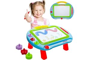 IKHAI [Nuevo DISEÑO] Pizarra Magnética Infantil con Patas - Regalos para Niños - Juegos Educativos Niños 3 Años - 4 Colores, 3 Sellos, Bolígrafo y Borrador - Niños 3-6 años - Patas Desmontables