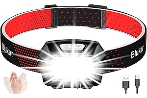 Blukar Head Torch Rechargeable, 2000L Super Bright Headlamp Waterproof Headlight with Hands Free Sensor Control&6 Lighting Modes - 30 Hrs+ Runtime,Adjustable Angle for Emergency, Running, Hiking etc.