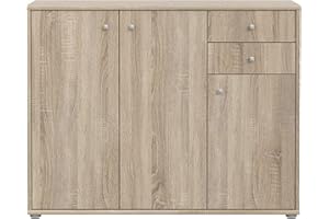 FORTE TEMPRA 2 Kommode mit 3 Türen und 2 Schubladen, KHolzwerkstoff, Sonoma Eiche, 108.8 x 111.1 x 34.8 cm