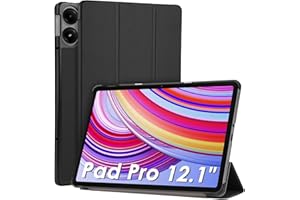 WD&CD Etui kompatybilne z Xiaomi Redmi Pad Pro 12.1" / Xiaomi Poco Pad, ultra cienka, inteligentna, skórzana osłona z funkcją spania/budzenia, czarne