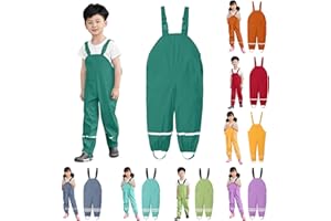 Angxiwan Kids Waterproof Trousers Boys Girls Toddler One-Piece Rain Dungarees Nylon Stylish Waterproof Windproof Mud Jumpsuit Breathable Outdoor Overalls