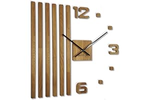 FLEXISTYLE Zegar ścienny 3D "zrób to sam" z drewna dębowego, duży zegar ścienny, 60 cm, nowoczesny design, EKO, zegary ścienne, dekoracja do biura, salonu, sypialni, artykuł dekoracyjny