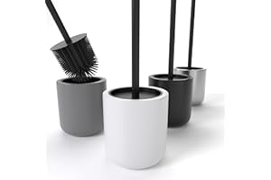 SAVEGA Szczotka toaletowa ze stali nierdzewnej i silikonu, w zestawie, szczotka do WC z antybakteryjną głowicą, elegancki uchwyt na szczotkę do WC, biała