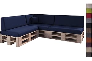 sunnypillow Set de 8 Coussins pour Canapé Palette Intérieur/Extérieur plusieures Tailles et Couleurs à Choisir Lisse Lounge (Assise + Dossier) Bleu foncé