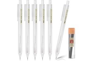 TIESOME 6PCS Transparent Mechanical Pencil Set, Mechanical Pencils 0.5 with 1 Tube HB Refill Aesthetic Artist Pencil Set Retractable Pencil for Student Writing Drafting, Drawing, Sketching