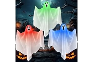 ITMNMNL Halloween Decorazioni 3 Pieces Fantasma Halloween da Appendere con Luci LED,Fantasmi Halloween,Addobbi Halloween Esterno,Fantasmi Halloween da Appendere,Decorazioni Halloween Giardino - 65cm