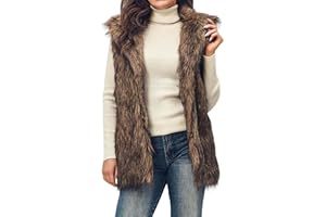 ‎HANDCESS Handcess Damen Kunstpelz Weste Braun Kurzer ärmelloser Mantel Jacke Winter Warm Kragen Weste Outwear mit Taschen für Frühling Herbst und Winter(S)