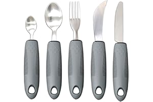 VERGILSON Extra Wide Handles Easy Grip Cutlery Set, Chunky Handles, Grips Disability Ideal Dining aid for Elderly Disabled Arthritis Parkinson's Disease Tremors Sufferers (5PCS Gray)