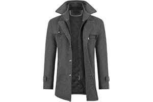 Allthemen Wintermantel Kurzmantel Herren Schwarz Wollmantel Stehkragen Herren Winter Mantel Warm Kurz Slim Fit Winterjacke Business