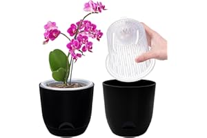 QCQHDU 2Pack Pot pour Orchidées Transparent, 14,7 Cm Pot De Fleur Intérieur, Bac À Réserve d'eau pour Plante Intérieur, Double Couche Auto-Irrigation avec Circulation d'air Optimale（Noir Pur）