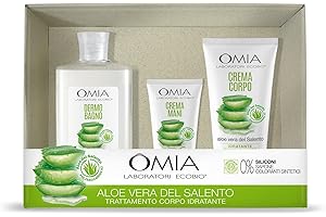 Omia Aloe Vera del Salento, Confezione Regalo Donna, Set Bagno, Cofanetto Corpo e Capelli con Crema Mani, Crema Corpo e Bagnoschiuma Dermo Bagno, Confezione da 3 pezzi