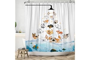 SDOTPMT 140x180cm Divertida Cortina de Ducha para Perros Divertido sueño Cortina de baño Plana Blanca para niños Cortina de bañera Marina Azul Claro para la decoración del baño con Gancho