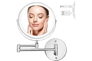 WITFAMILY Wall Mounted Mirror with 1X/10X Magnification, LED Magnifying Mirror with 3 Colors Dimmable Lights, Touch Screen, Shaving Mirror for Bathrooms and Hotels (Silver)