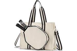 VASCHY Pickleball Canvas Tote Bag for Women with Fence Hook, Pickleball Paddles Holder Case Gym/Sports Tote for 2 Rackets