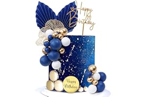 LARDUX 28 PCS Blue Cake Decorations-boho cake decorations Birthday Cake Toppers DIY Palm Leaves Mini Balloon Cupcake Insert for Baby Shower Birthday Party Decor