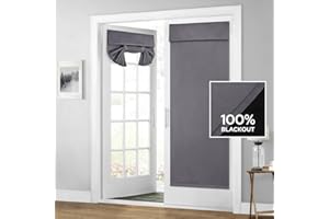 HOMEIDEAS 100% Blackout French Door Curtains, Privacy Room Darkening Curtains, 26 X 68 Inch Thermal Insulated Shades for Bedroom, (1 Panel, Grey)