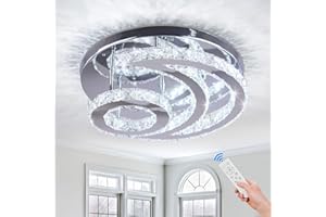 CXGLEAMING 15.7" Moderner Kronleuchter Kristall Deckenleuchte LED Dimmbar Deckenlampe Mond Runde Unterputz Hängelampe Luster für Wohnzimmerlampe Schlafzimmer Badezimmer Flur(Fernbedienung)
