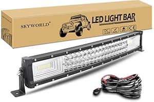 SKYWORLD 56 cm 270W Barre Lumineuse LED Lampe de Travail Incurvé Combo Faisceau de Spot D'inondation DC 12V-24V 6000K avec Faisceau de câbles Atvs Utvs 4x4 Camion Tracteur Offroad Véhicules